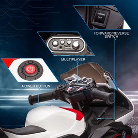 HOMCOM Motocykl Dla Dzieci, Motocykl Elektryczny, Reflektor, 3 Tryby Muzyczne, Dla Dzieci 1,5-5 Lat, Czerwony, 82,5 x 42 x 54cm