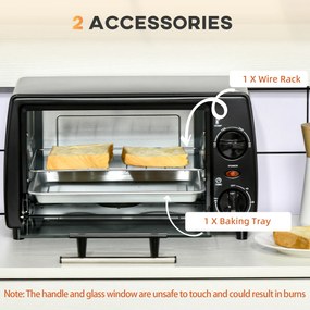 HOMCOM Mini Piekarnik Toster z Blachą i Rusztem Grillowym Czarny 365x26x22 cm z Funkcją Timera | Aosom PL