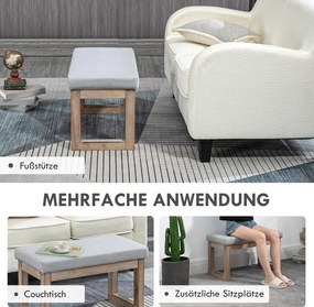 HOMCOM Podnóżek, pufa z wykończeniem imitującym len, siedzisko na drewnianych nogach