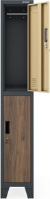 Szafka ubraniowa metalowa pracownicza głęboka 2-drzwiowa antracyt/orzech, 292x1720x600 mm: BARTEK 1 Plus D600 Eco Design
