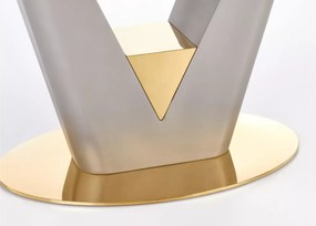Stół Valentinko 160-220 cm – rozkładany, prostokątny z blatem ceramicznym i MDF lakierowanym w jasnym popielu złote wstawki