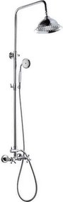 Retro kolumna prysznicowa ROUSSEAU chromowana z regulowaną głowicą Ø205 mm, ceramiczna bateria mieszająca, słuchawka ze stali nierdzewnej i wąż 1,5 m