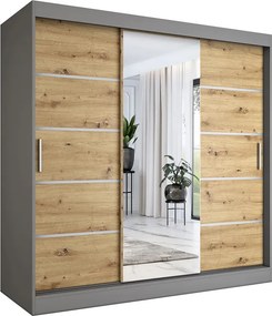 Szafa Przesuwna 200 Cm Antracyt + Dąb Artisan S8-C41