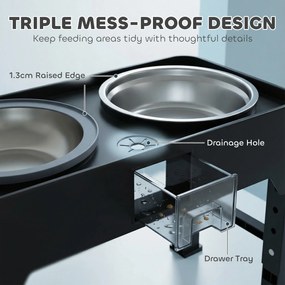 PawHut Podwyższona Miska dla Psa Regulowana Miska z 2 Miskami dla Małych i Dużych Psów Czarna | Aosom PL