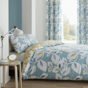 Żółto-niebieska pościel dwuosobowa 230x220 cm Inga Leaf – Catherine Lansfield