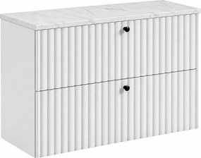 Szafka łazienkowa wisząca z blatem 80, biały + blat z efektem marmuru Bianco, uchwyty w trzech kolorach, 80 x 44,4 x 58,6 cm