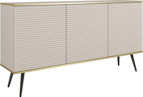 Komoda: Beżowa, nogi czarne, 160 x 85 x 39 cm, fronty ryflowane