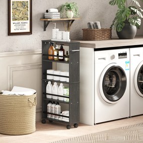 HOMCOM Półka wielofunkcyjna na kółkach, smukły design, 4 przegrody, 45x15x91 cm, czarny | Aosom PL