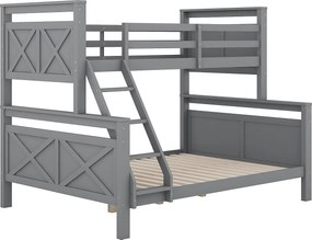 Łóżka piętrowe 90 x 200 cm i 140 x 200 cm - Łóżko młodzieżowe z drabinką i barierkami - Szare drewno - Materac nie jest wliczony w cenę
