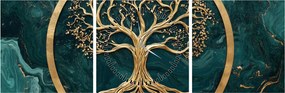Obraz – Złote drzewo życia w marmurze (z zegarem) (90x30 cm)