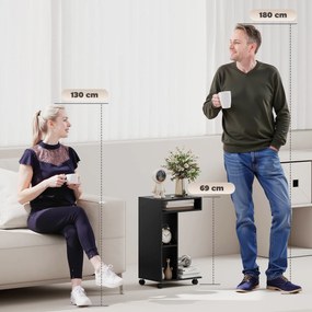 HOMCOM Stolik boczny, wózek serwisowy w kształcie C, 4 kółka, 3 przegródki, 40 x 30 x 69 cm, czarny