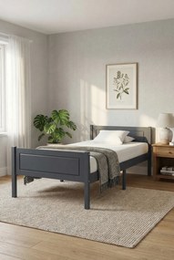 Szare drewniane łóżko jednoosobowe 100x200 M1-P15