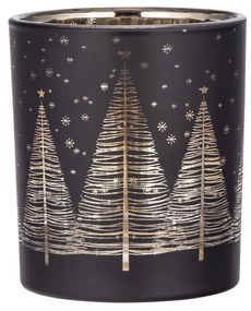 Altom Świecznik szklany Golden Christmas tree czarny, śr. 9 x 10 cm