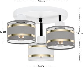 Lampa sufitowa biała trzypunktowa z szaro-białymi abażurami T-3030WE-G