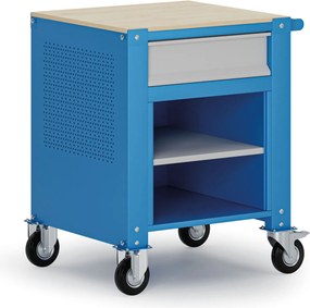 Mobilny kontener G9, 1 półka, 1 szuflada, 675 x 595 x 865-1130 mm, szary/niebieski