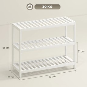 HOMCOM 3-poziomowy regał bambusowy, regał na buty, regał do przechowywania, lakierowane wykończenie, Biały