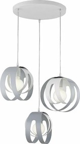 Lampa wisząca Tobias z okrągłą rozetą, laserowo cięte dyfuzory, żelazo białe i szare, regulowany kabel elektryczny, nowoczesny styl, 3 światła
