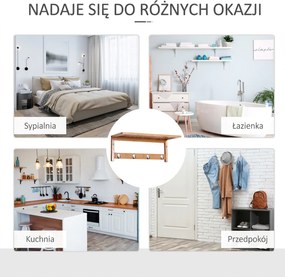 HOMCOM Wieszak ścienny z haczykami, montaż ścienny oszczędzający miejsce, nośność 5 kg, 50 x 16 x 17,5 cm drewno naturalne