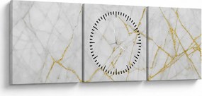 Obraz - Biało - złoty marmur (z zegarem) (90x30 cm)