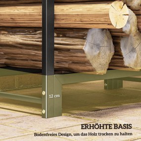 Outsunny Stojak na Drewno Kominkowe, Dwie Sekcje, Rama ze Stali Nierdzewnej, do 200 kg, 123 x 32 x 115 cm, Czarny