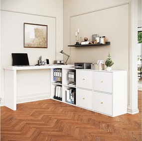 Biurko obrotowe 360° - 140 x 120 x 78 cm - w kształcie litery L lub stojące - z 4 szufladami - MDF - białe