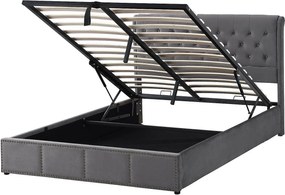 Łóżko tapicerowane welurem - ozdobione nitami - z stelażem na listwy - 180x200cm - Szare