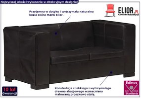 2-osobowa sofa z czarnej skóry naturalnej - Exea 2Q