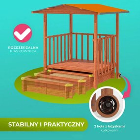 Piaskownica z werandą SUNNY, 130x130x143cm, brązowa/pomarańczowa Jurhan