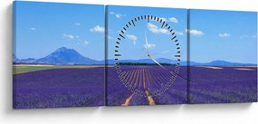 Obraz - Pole lawendy (z zegarem) (90x30 cm)