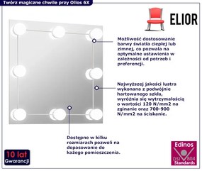 Kwadratowe ścienne lustro z oświetleniem LED 60x60 cm - Ollos 6X