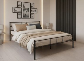 Czarne łóżko metalowe, dwuosobowe Kingsley 65B, 160x200 cm