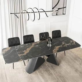 Stół Rozkładany Prostokątny VERONA 160-240 cm Ceramiczny Czarny Marmur/Czarny Nowoczesny