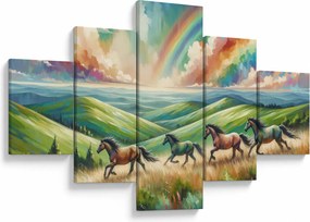 Obraz – Konie galopujące przez krajobraz (125x70 cm)