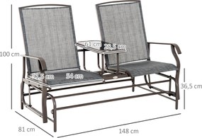 Metalowa ławka ogrodowa 2osobowa krzesło bujane z stołem huśtawka ogrodowa brązowa elegancja i komfort | Aosom PL