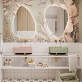 Umywalka z kamienia syntetycznego nablatowa / wisząca prostokątna zielona 43 cm x 25 cm EVELIA Green : Otwór na baterię - Nie, Typ montażu - podwieszana