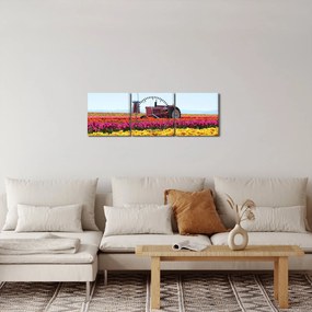 Obraz farmy tulipanów (z zegarem) (90x30 cm)