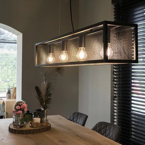 Industrialna lampa wisząca czarna z efektem plecionki 4-światła - CagePrzemysłowy Oswietlenie wewnetrzne