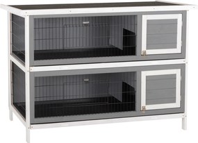 PawHut Klatka dla małych zwierząt dla świnek morskich i królików karłowatych, dwupoziomowa, drewniana, szara