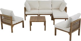 Zestaw mebli ogrodowych - Narożnik (możliwość przekształcenia w sofę) i stolik kawowy - Beżowy i odcienie drewna