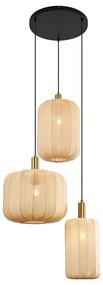 Lampa wisząca Japandi czarno-złota z beżowym kloszem 3-punktowa - PluniJapandi Oswietlenie wewnetrzne