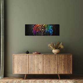 Obraz – Drzewo pełne kolorowych serc (z zegarem) (90x30 cm)