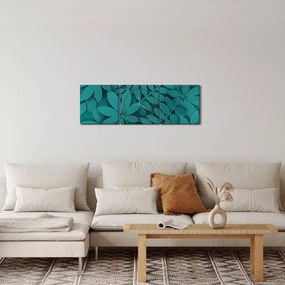 Obraz - Turkusowe liście (z zegarem) (90x30 cm)