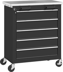 HOMCOM Szafka narzędziowa z 5 szufladami, przenośna skrzynia narzędziowa na kółkach, wózek narzędziowy ze stali, odcień srebra+czarny