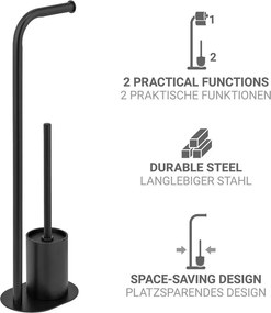 Czarny stalowy stojak na papier toaletowy ze szczotką Levante – Wenko