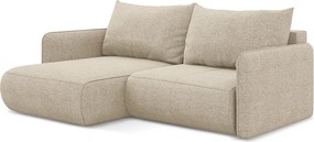 Narożnik lewostronny z funkcją spania - z tkaniny szenilowej - ciemny beż - NANEA