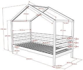 Białe łóżko dziecięce z litego drewna sosnowego w kształcie domku ze stelażem 90x200 cm Dallas – Vipack