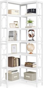 Narożny regał na książki, 7-poziomowy regał industrialny, półki narożne z drewna i metalu, wolnostojący regał ekspozycyjny do salonu