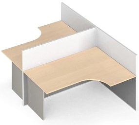 Zestaw parawanów biurowych ze stołem ergonomicznym PRIMO, magnetyczny, 2 miejsca, szara/brzoza