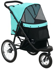 PawHut Wózek dla psów i kotów, do 10 kg, z koszem na akcesoria, systemem składania jednym kliknięciem, Turkus