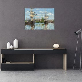 Obraz na szkle - Claude Monet, Ships Riding on the Seine at Rouen, reprodukcje (70x50 cm)